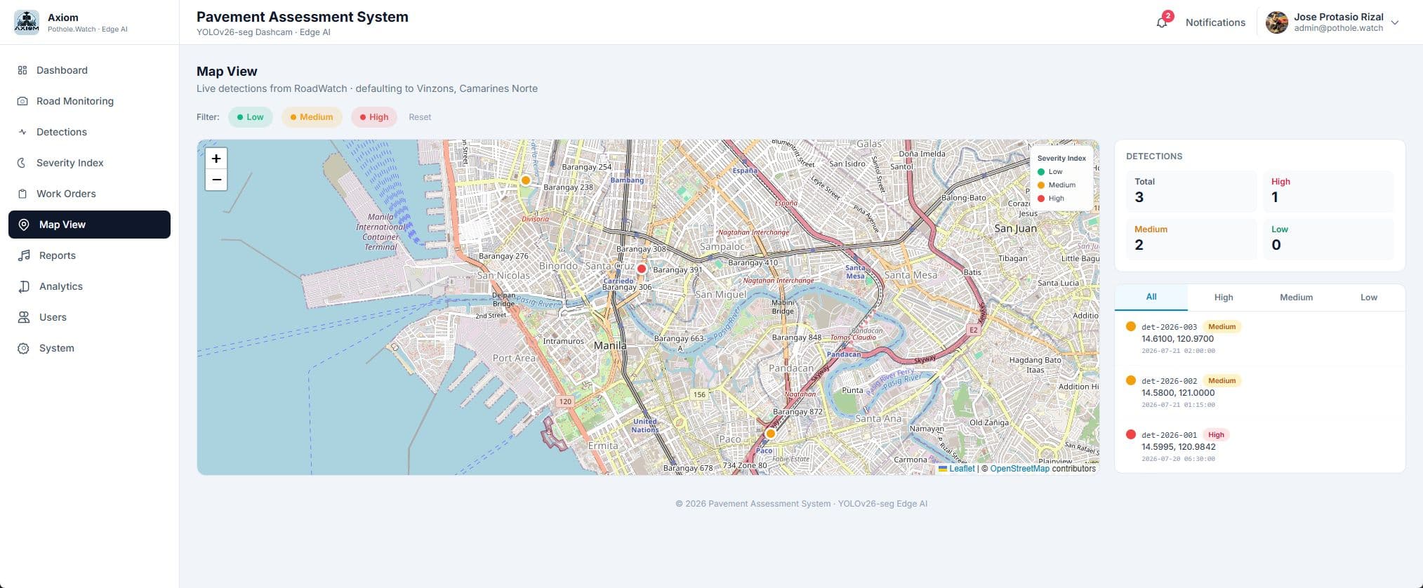 PotholeWatch - Pavement Assessment Dashboard screenshot